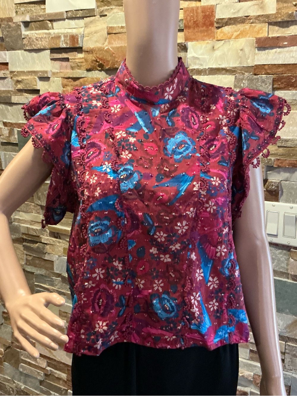 FARM Rio Floral Birds Blush Sleeveless Blouse